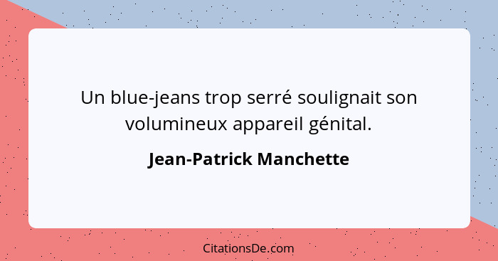 Un blue-jeans trop serré soulignait son volumineux appareil génital.... - Jean-Patrick Manchette