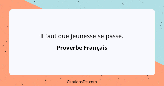 Il faut que jeunesse se passe.... - Proverbe Français