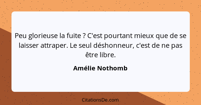 Peu glorieuse la fuite ? C'est pourtant mieux que de se laisser attraper. Le seul déshonneur, c'est de ne pas être libre.... - Amélie Nothomb