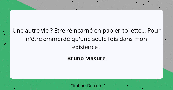 Une autre vie ? Etre réincarné en papier-toilette... Pour n'être emmerdé qu'une seule fois dans mon existence !... - Bruno Masure