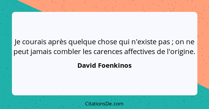 Je courais après quelque chose qui n'existe pas ; on ne peut jamais combler les carences affectives de l'origine.... - David Foenkinos