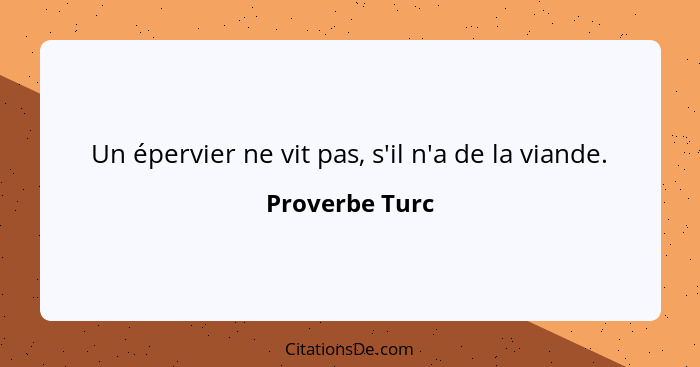 Un épervier ne vit pas, s'il n'a de la viande.... - Proverbe Turc