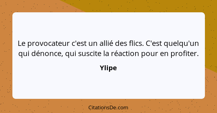 Le provocateur c'est un allié des flics. C'est quelqu'un qui dénonce, qui suscite la réaction pour en profiter.... - Ylipe