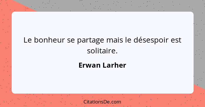 Le bonheur se partage mais le désespoir est solitaire.... - Erwan Larher