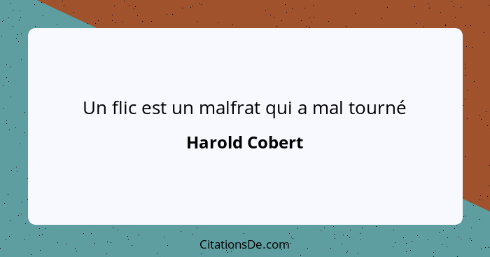 Un flic est un malfrat qui a mal tourné... - Harold Cobert