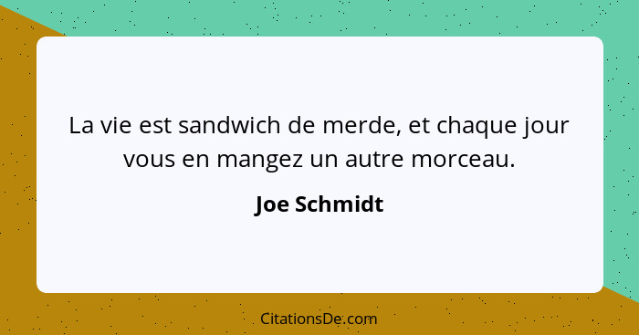 La vie est sandwich de merde, et chaque jour vous en mangez un autre morceau.... - Joe Schmidt