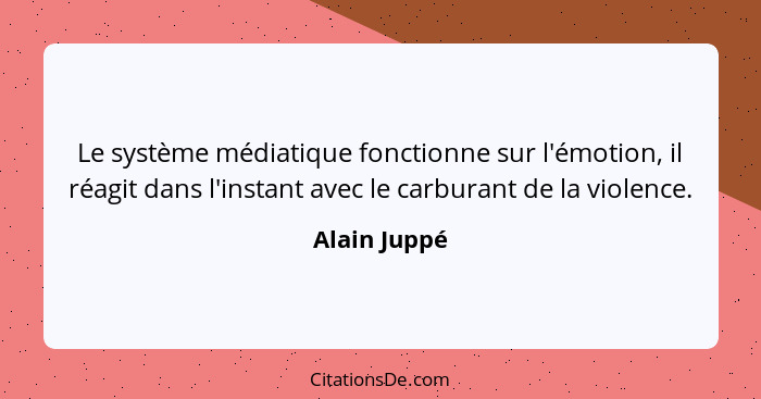 Le système médiatique fonctionne sur l'émotion, il réagit dans l'instant avec le carburant de la violence.... - Alain Juppé