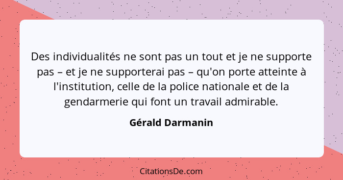 Des individualités ne sont pas un tout et je ne supporte pas – et je ne supporterai pas – qu'on porte atteinte à l'institution, cell... - Gérald Darmanin