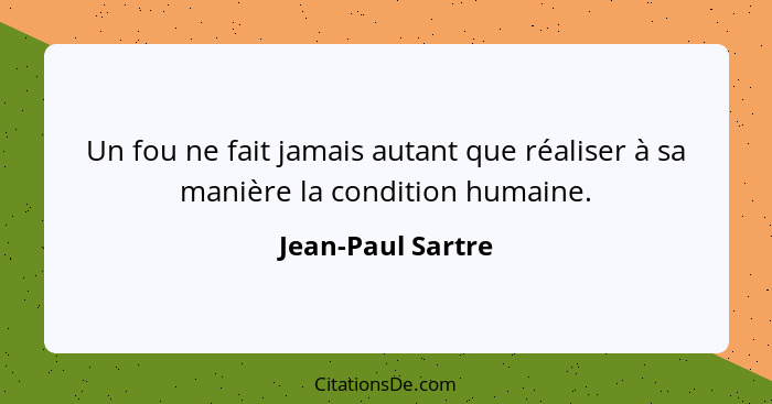 Un fou ne fait jamais autant que réaliser à sa manière la condition humaine.... - Jean-Paul Sartre