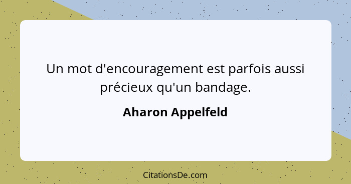 Un mot d'encouragement est parfois aussi précieux qu'un bandage.... - Aharon Appelfeld