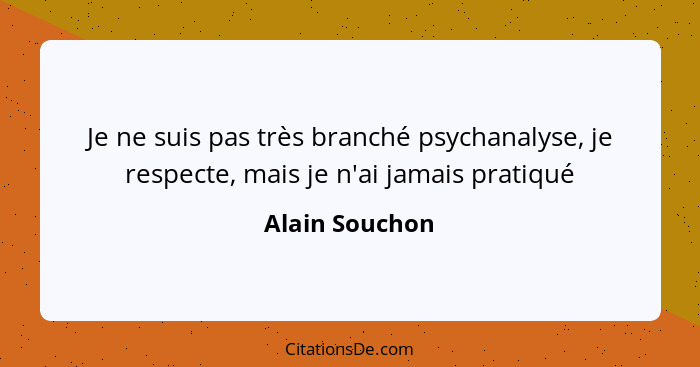 Je ne suis pas très branché psychanalyse, je respecte, mais je n'ai jamais pratiqué... - Alain Souchon