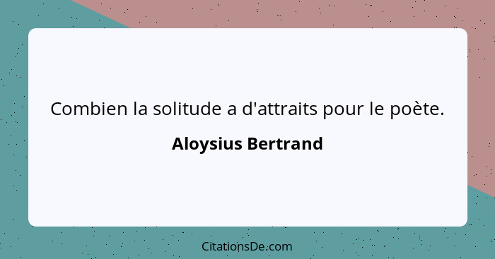 Combien la solitude a d'attraits pour le poète.... - Aloysius Bertrand