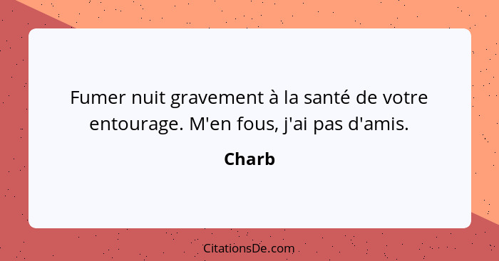 Fumer nuit gravement à la santé de votre entourage. M'en fous, j'ai pas d'amis.... - Charb