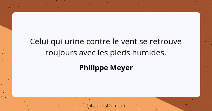 Celui qui urine contre le vent se retrouve toujours avec les pieds humides.... - Philippe Meyer