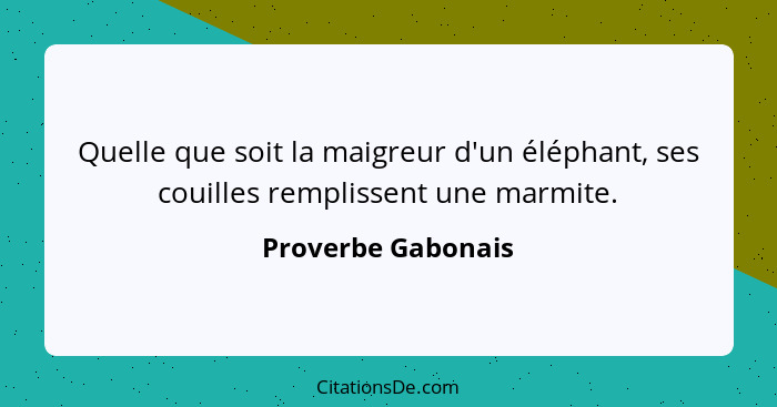 Quelle que soit la maigreur d'un éléphant, ses couilles remplissent une marmite.... - Proverbe Gabonais