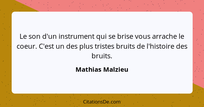 Le son d'un instrument qui se brise vous arrache le coeur. C'est un des plus tristes bruits de l'histoire des bruits.... - Mathias Malzieu