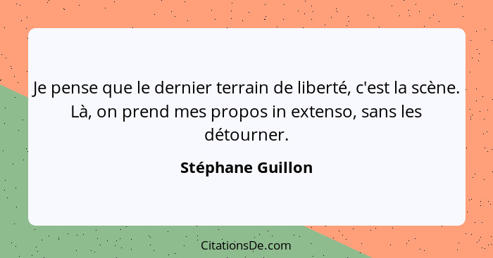 Je pense que le dernier terrain de liberté, c'est la scène. Là, on prend mes propos in extenso, sans les détourner.... - Stéphane Guillon