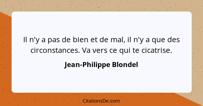 Il n'y a pas de bien et de mal, il n'y a que des circonstances. Va vers ce qui te cicatrise.... - Jean-Philippe Blondel