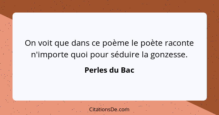 On voit que dans ce poème le poète raconte n'importe quoi pour séduire la gonzesse.... - Perles du Bac