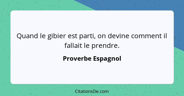 Quand le gibier est parti, on devine comment il fallait le prendre.... - Proverbe Espagnol