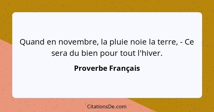 Quand en novembre, la pluie noie la terre, - Ce sera du bien pour tout l'hiver.... - Proverbe Français