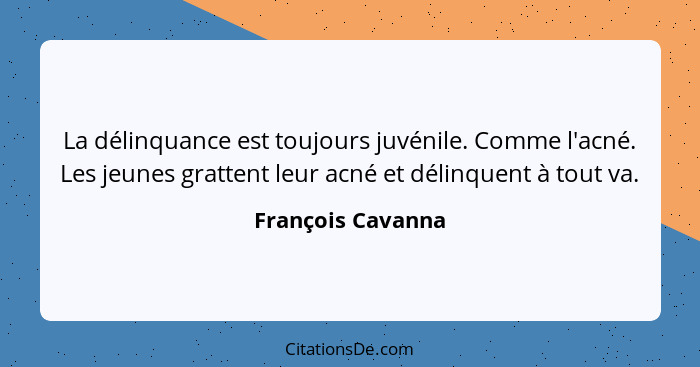 La délinquance est toujours juvénile. Comme l'acné. Les jeunes grattent leur acné et délinquent à tout va.... - François Cavanna