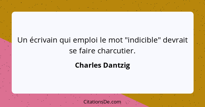 Un écrivain qui emploi le mot "indicible" devrait se faire charcutier.... - Charles Dantzig