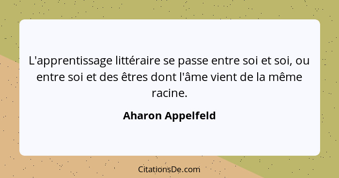 L'apprentissage littéraire se passe entre soi et soi, ou entre soi et des êtres dont l'âme vient de la même racine.... - Aharon Appelfeld