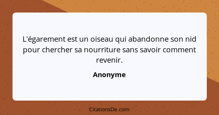 L'égarement est un oiseau qui abandonne son nid pour chercher sa nourriture sans savoir comment revenir.... - Anonyme