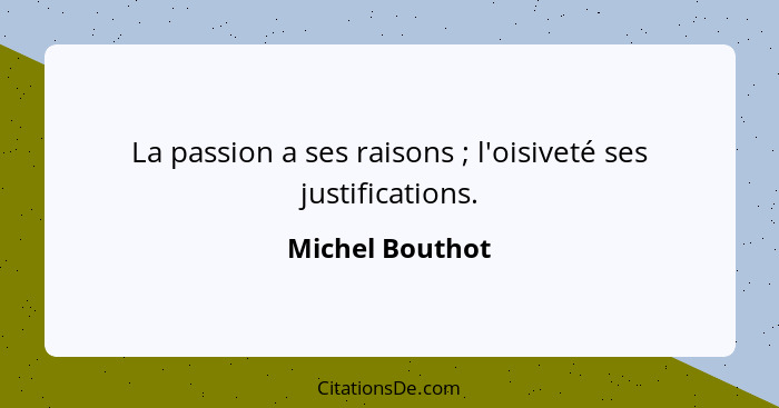 La passion a ses raisons ; l'oisiveté ses justifications.... - Michel Bouthot