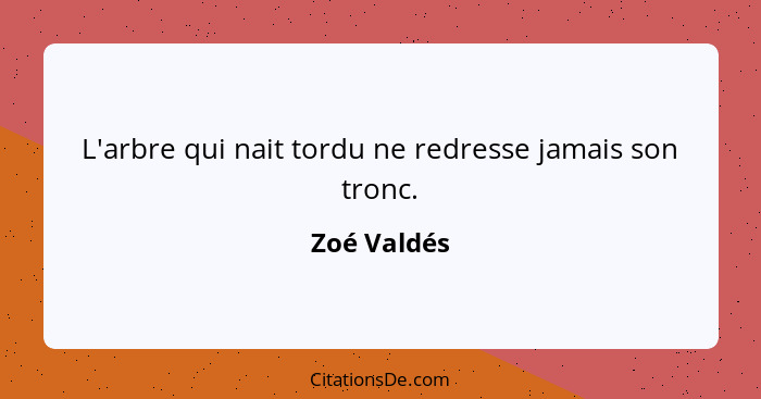 L'arbre qui nait tordu ne redresse jamais son tronc.... - Zoé Valdés