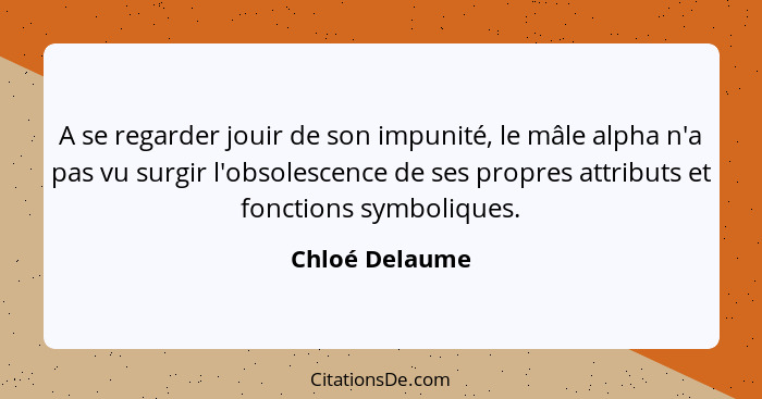 A se regarder jouir de son impunité, le mâle alpha n'a pas vu surgir l'obsolescence de ses propres attributs et fonctions symboliques.... - Chloé Delaume