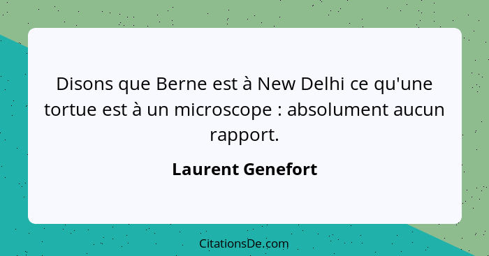 Disons que Berne est à New Delhi ce qu'une tortue est à un microscope : absolument aucun rapport.... - Laurent Genefort