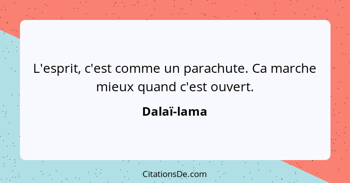 L'esprit, c'est comme un parachute. Ca marche mieux quand c'est ouvert.... - Dalaï-lama