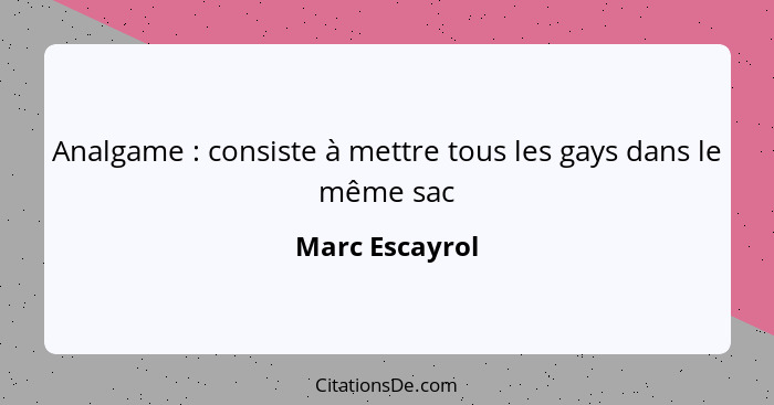 Analgame : consiste à mettre tous les gays dans le même sac... - Marc Escayrol