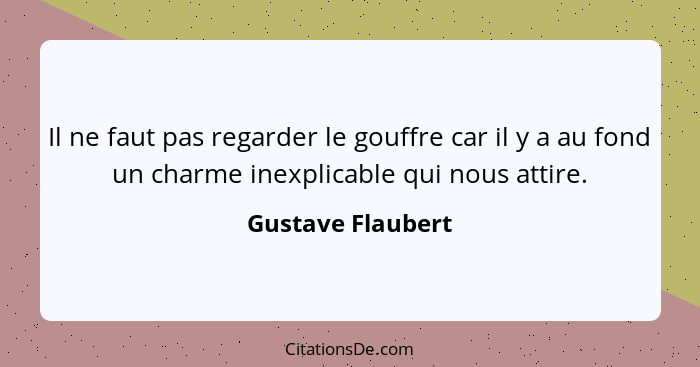 Il ne faut pas regarder le gouffre car il y a au fond un charme inexplicable qui nous attire.... - Gustave Flaubert