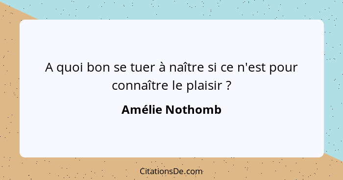 A quoi bon se tuer à naître si ce n'est pour connaître le plaisir ?... - Amélie Nothomb