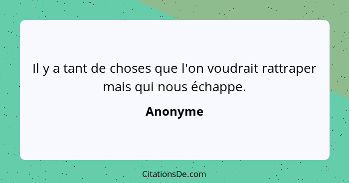 Il y a tant de choses que l'on voudrait rattraper mais qui nous échappe.... - Anonyme