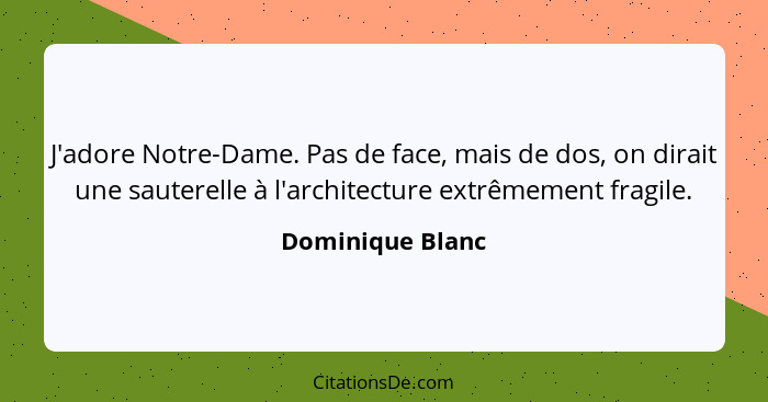 J'adore Notre-Dame. Pas de face, mais de dos, on dirait une sauterelle à l'architecture extrêmement fragile.... - Dominique Blanc