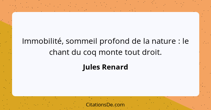 Immobilité, sommeil profond de la nature : le chant du coq monte tout droit.... - Jules Renard