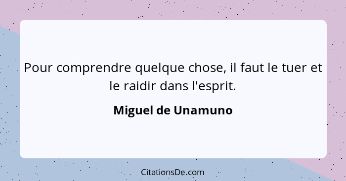 Pour comprendre quelque chose, il faut le tuer et le raidir dans l'esprit.... - Miguel de Unamuno