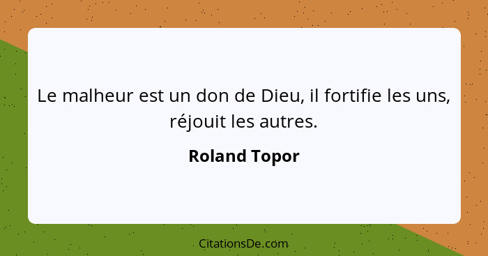 Le malheur est un don de Dieu, il fortifie les uns, réjouit les autres.... - Roland Topor