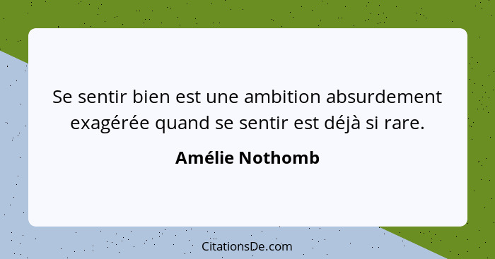 Se sentir bien est une ambition absurdement exagérée quand se sentir est déjà si rare.... - Amélie Nothomb