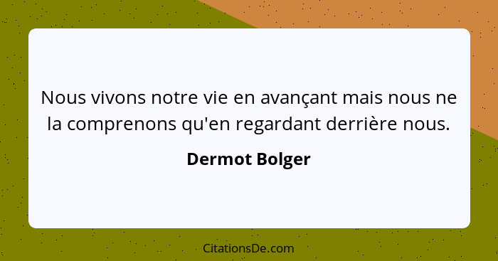 Nous vivons notre vie en avançant mais nous ne la comprenons qu'en regardant derrière nous.... - Dermot Bolger