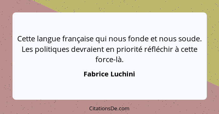 Cette langue française qui nous fonde et nous soude. Les politiques devraient en priorité réfléchir à cette force-là.... - Fabrice Luchini