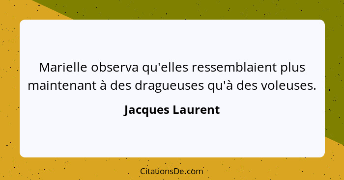 Marielle observa qu'elles ressemblaient plus maintenant à des dragueuses qu'à des voleuses.... - Jacques Laurent