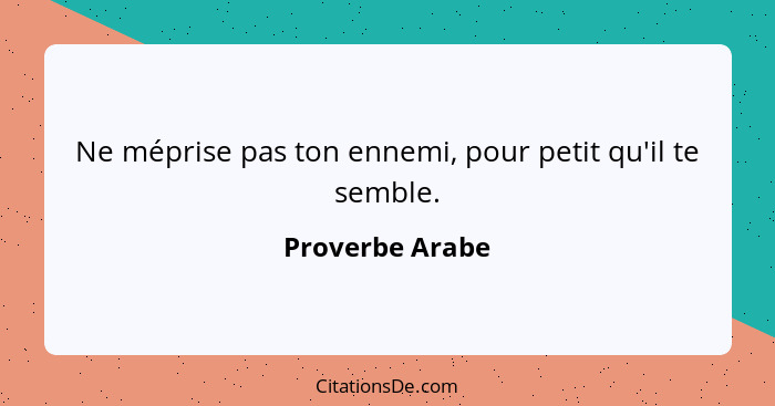 Ne méprise pas ton ennemi, pour petit qu'il te semble.... - Proverbe Arabe