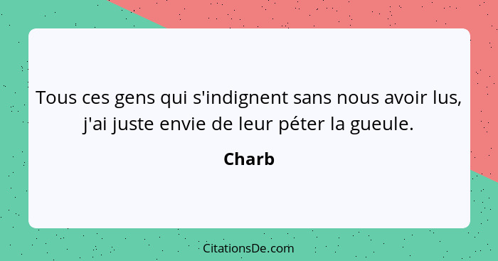 Tous ces gens qui s'indignent sans nous avoir lus, j'ai juste envie de leur péter la gueule.... - Charb