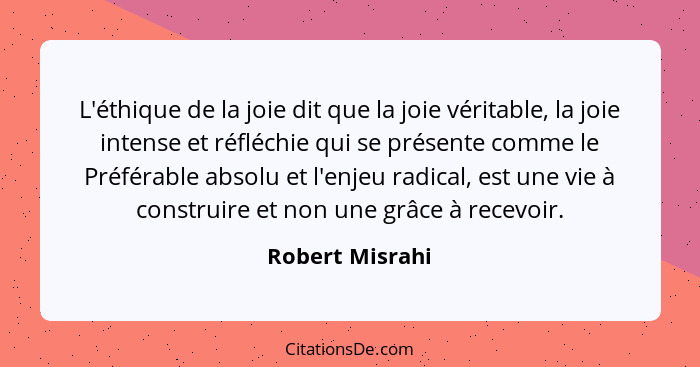 L'éthique de la joie dit que la joie véritable, la joie intense et réfléchie qui se présente comme le Préférable absolu et l'enjeu ra... - Robert Misrahi