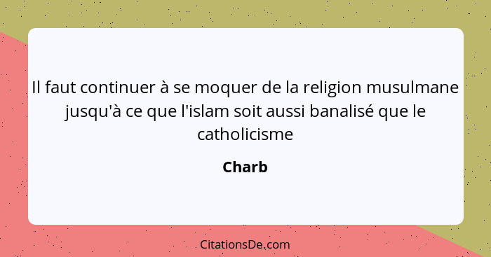 Il faut continuer à se moquer de la religion musulmane jusqu'à ce que l'islam soit aussi banalisé que le catholicisme... - Charb